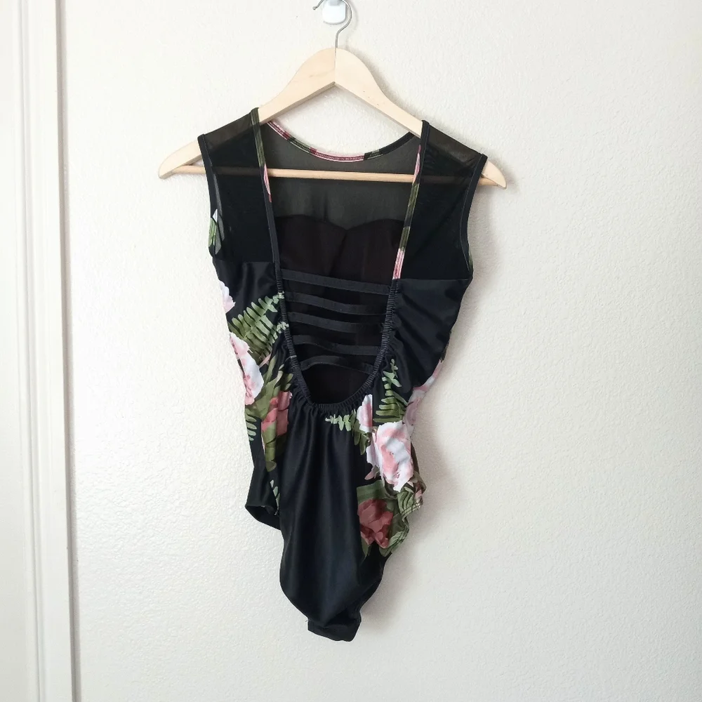 Albion The Maria One Piece Carolina Black Floral Mesh Swimsuit
